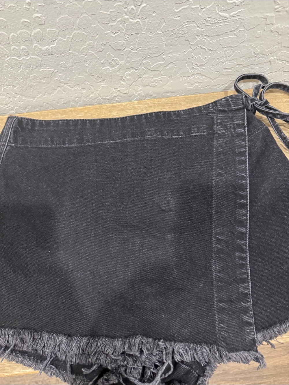 Free People Emmy Black Denim Wrap Mini Skort with Frayed Hem